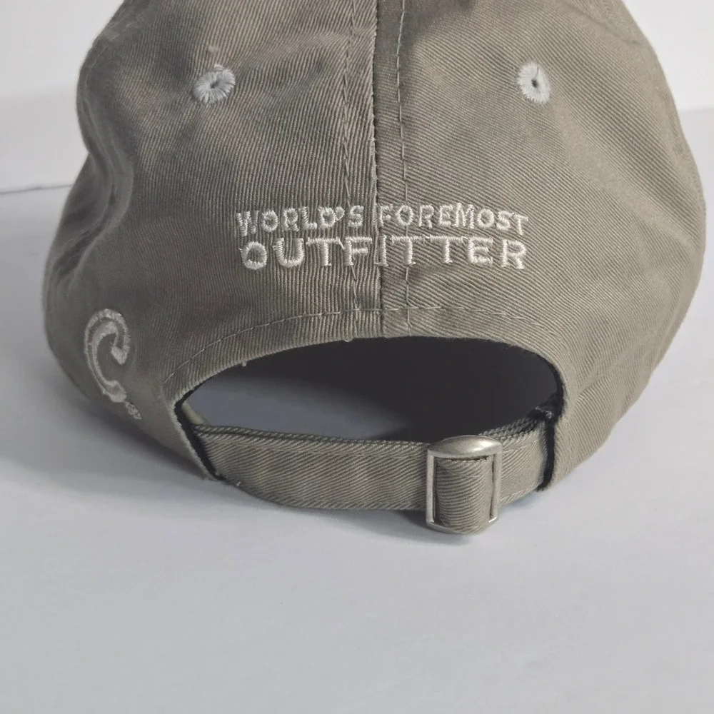 Cabelas Mens Khaki Tan Script Logo Adjustable Strapback Baseball Hat Cap OSFM